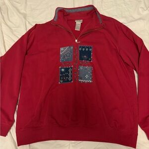 Koret City Blues Leaves Flowers Usa Big Logo Embroidery quarter zip sweater